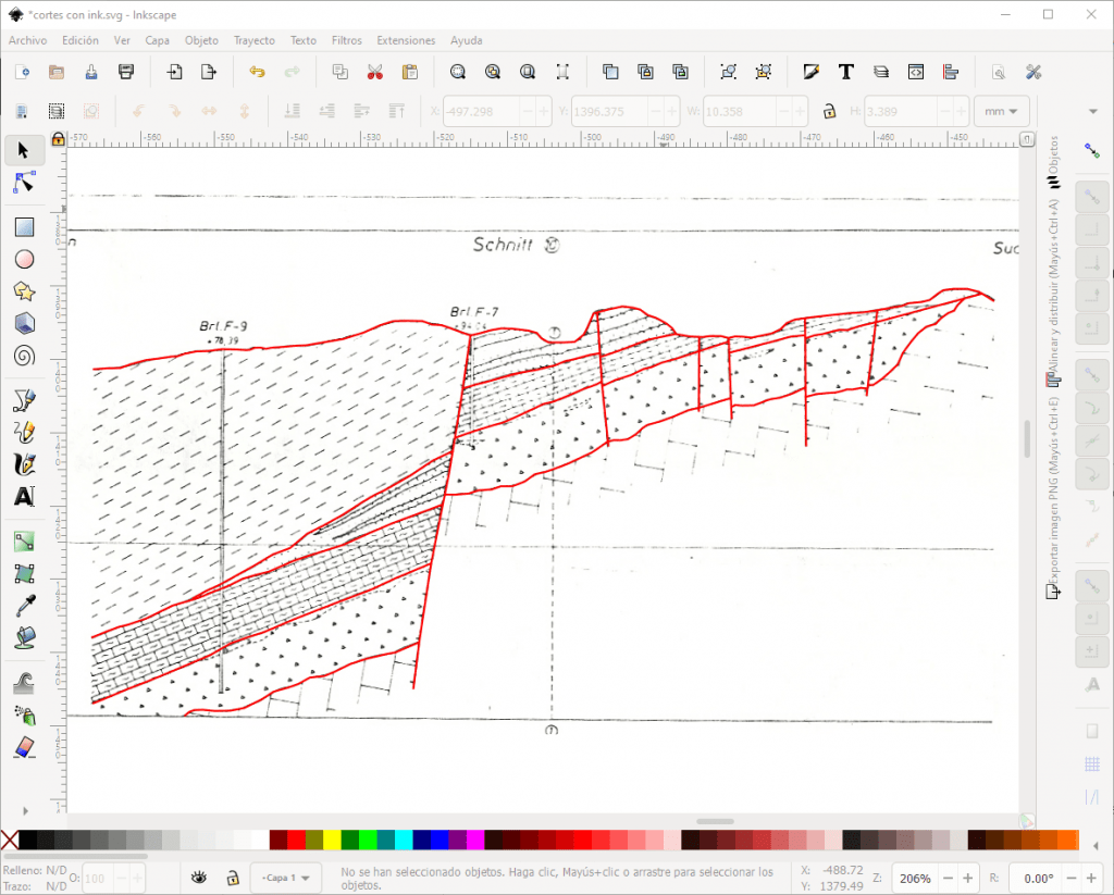 Vectorización manual del corte de Huber