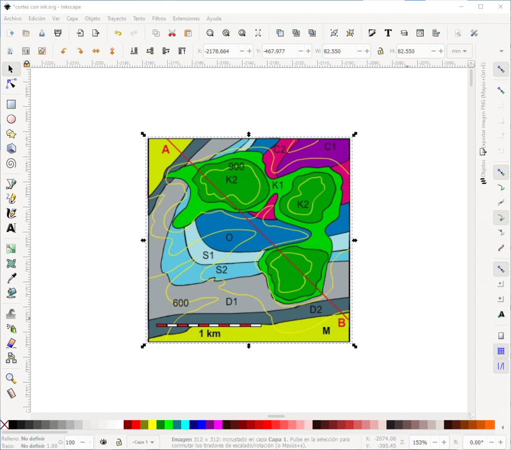 Para dibujar un corte geológico en ordenador a partir de un mapa geológico en papel escaneamos el mapa y cargamos la imagen
