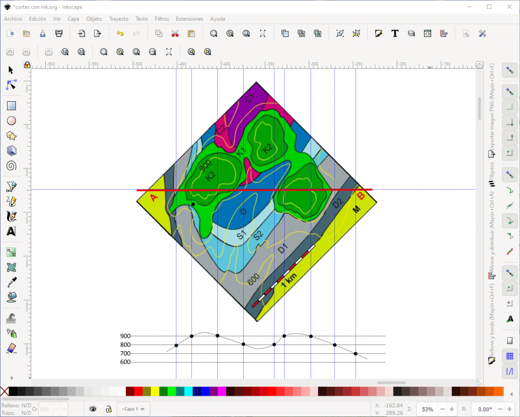 Cómo dibujar el perfil topográfico para Dibujar un corte geológico en ordenador a partir de un mapa geológico en papel