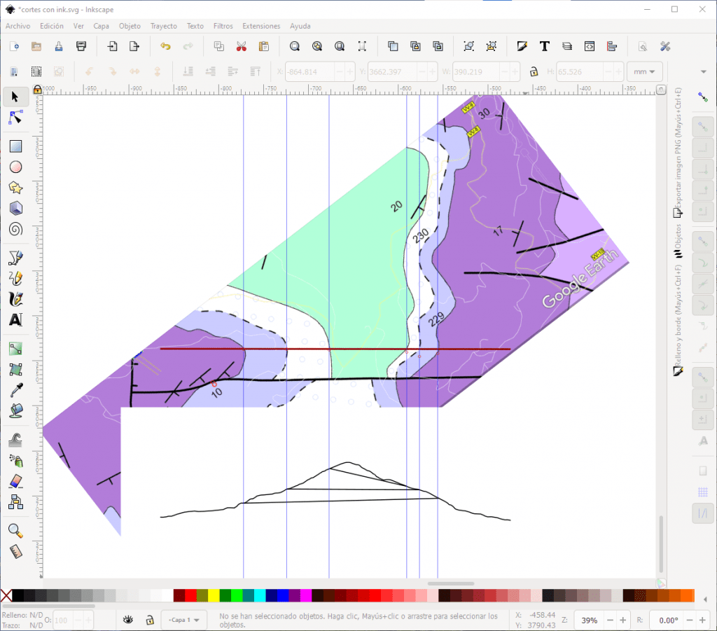 Dibujar la geología a partir de las intersecciones perfil - geología