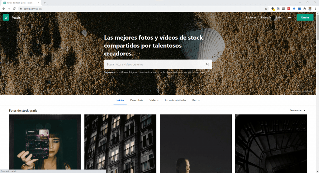 pagina inicial de pexel para descargar imágenes gratuitas
