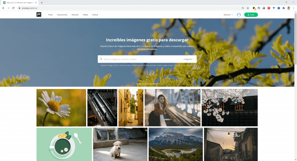 página principal de la web de pixabay para descargar imágenes gratuitas