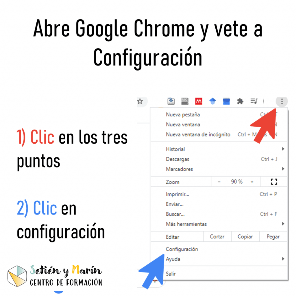 abre google chrome y vete a configuración. Haz clic en los tres puntos y después clic en configuración