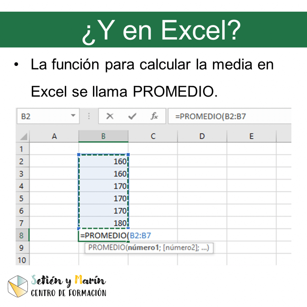 La función para calcular la media en Excel se llama PROMEDIO