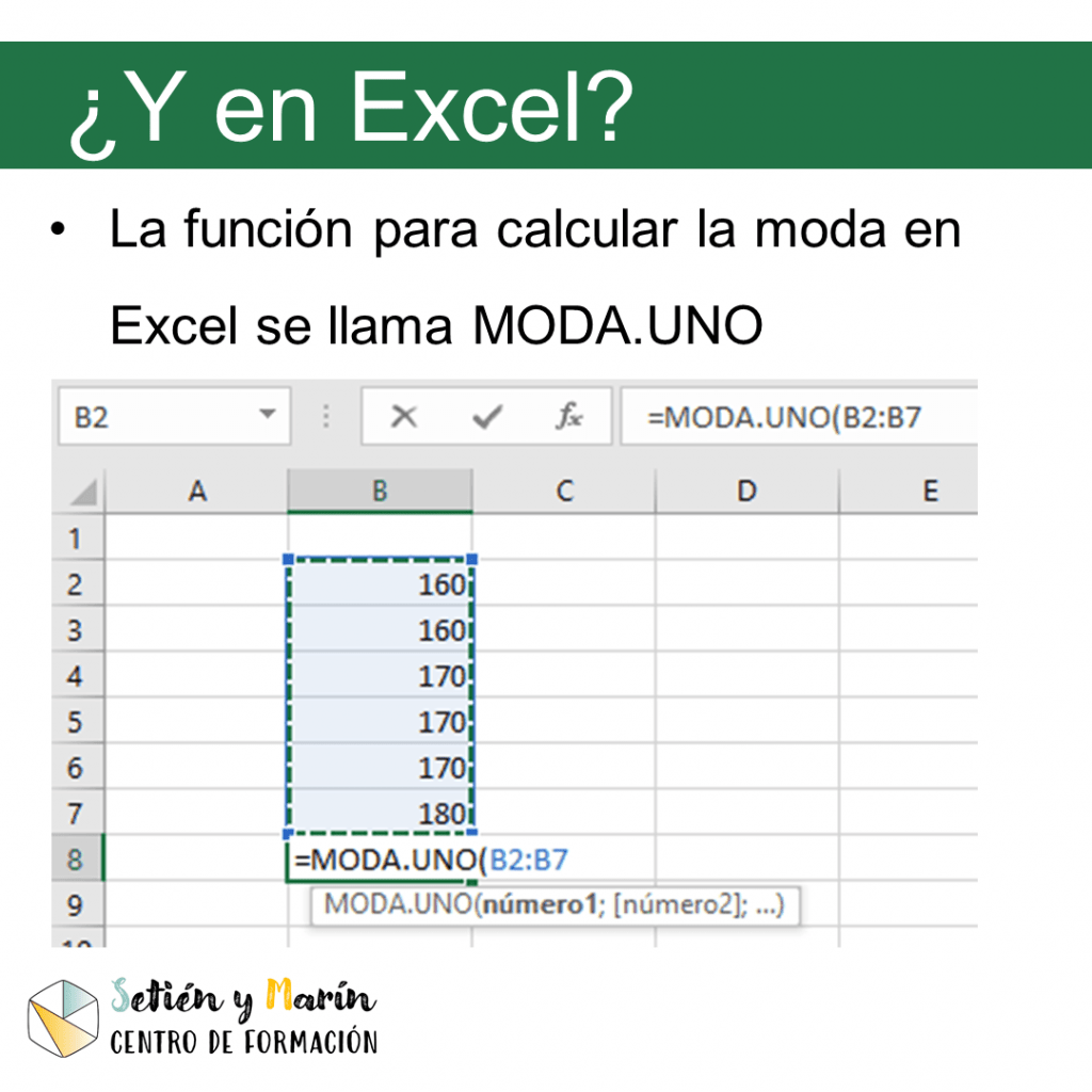 La función para calcular la moda en excel se llama moda.uno