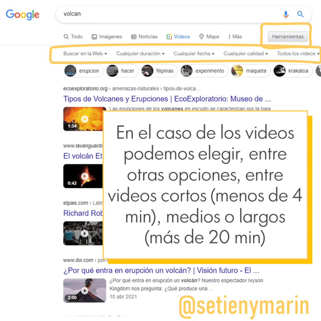 Herramientas para vídeos de la barra de filtros de búsqueda de Google Search