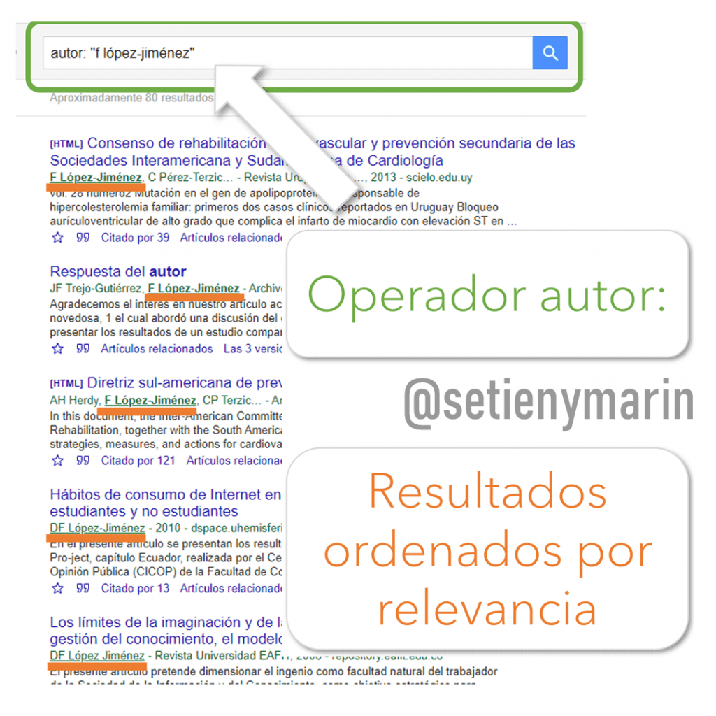 Explicación - guía de cómo buscar en google academico articulos por autor.