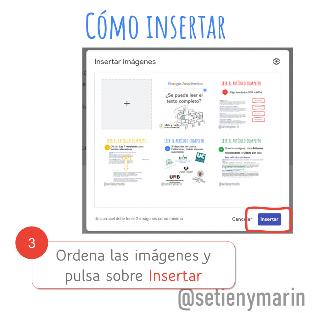 imagen con el tercer paso de cómo insertar un carrusel de imágenes en google sites