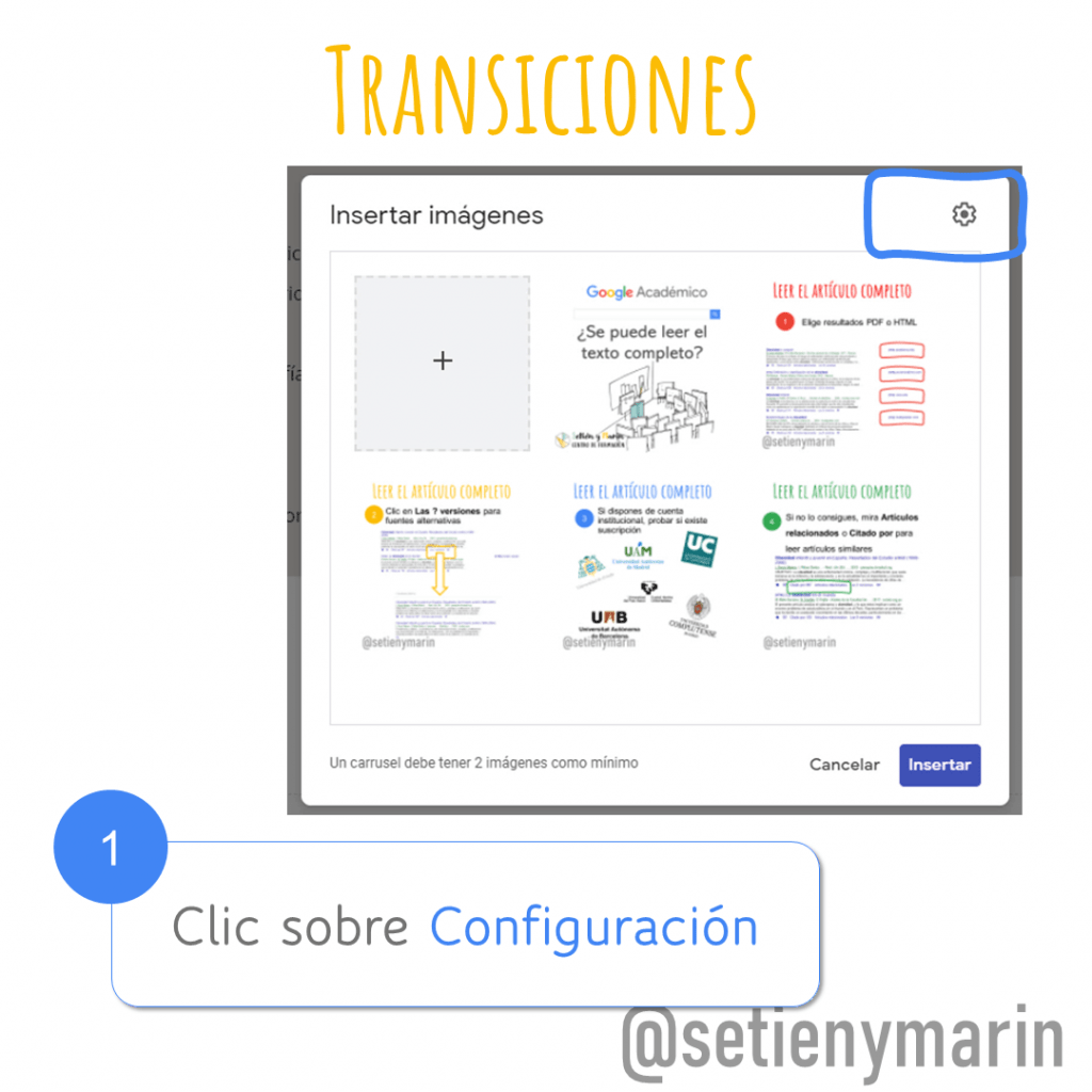 primer paso para activar las transiciones entre imágenes del carrusel de google sites