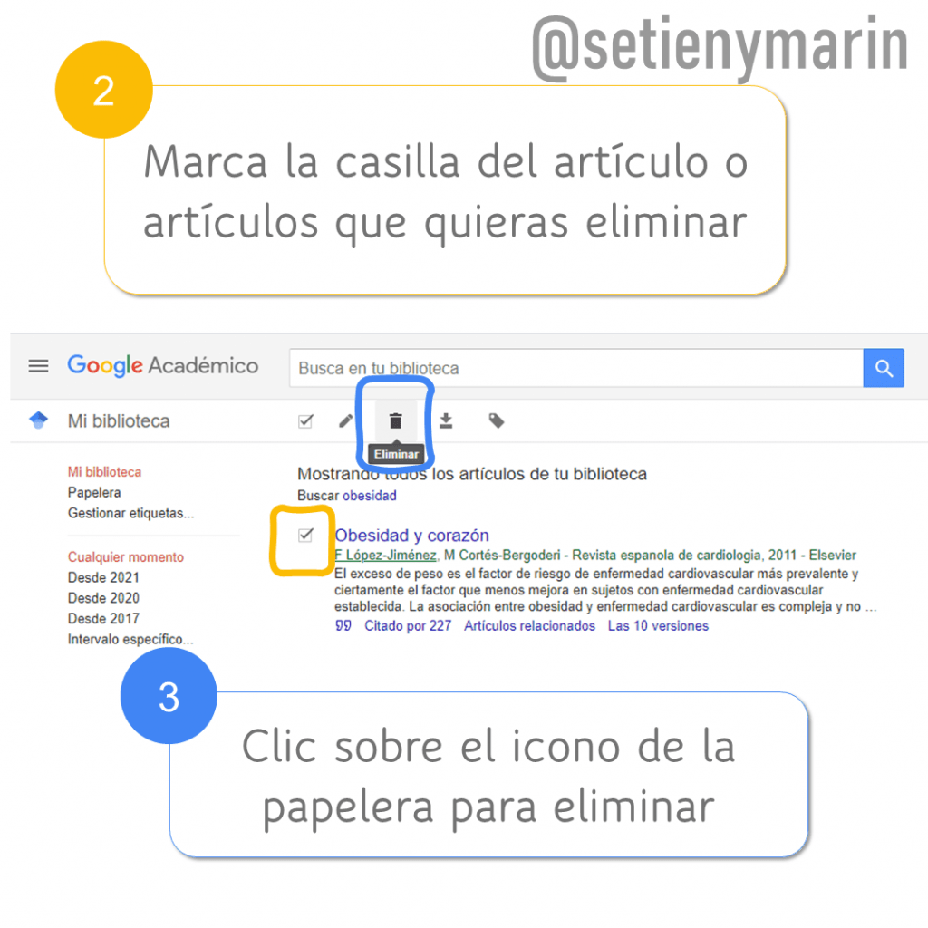marca la casilla del artículo artículos que4 quieras eliminar y haz clic sobre el icono de la papelera
