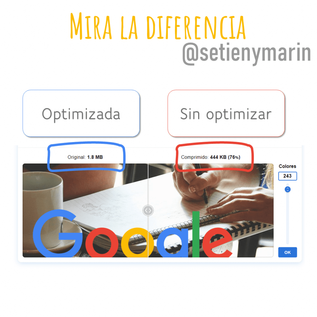 Comparativa entre una imagen optimizada y otra sin optimizar