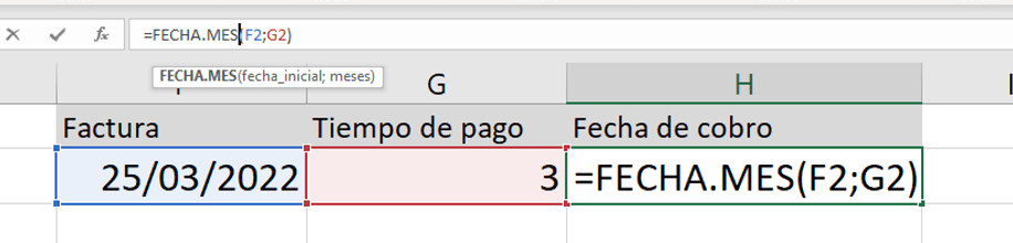 tips sobre fechas en excel ejemplo de uso de la función fecha.mes