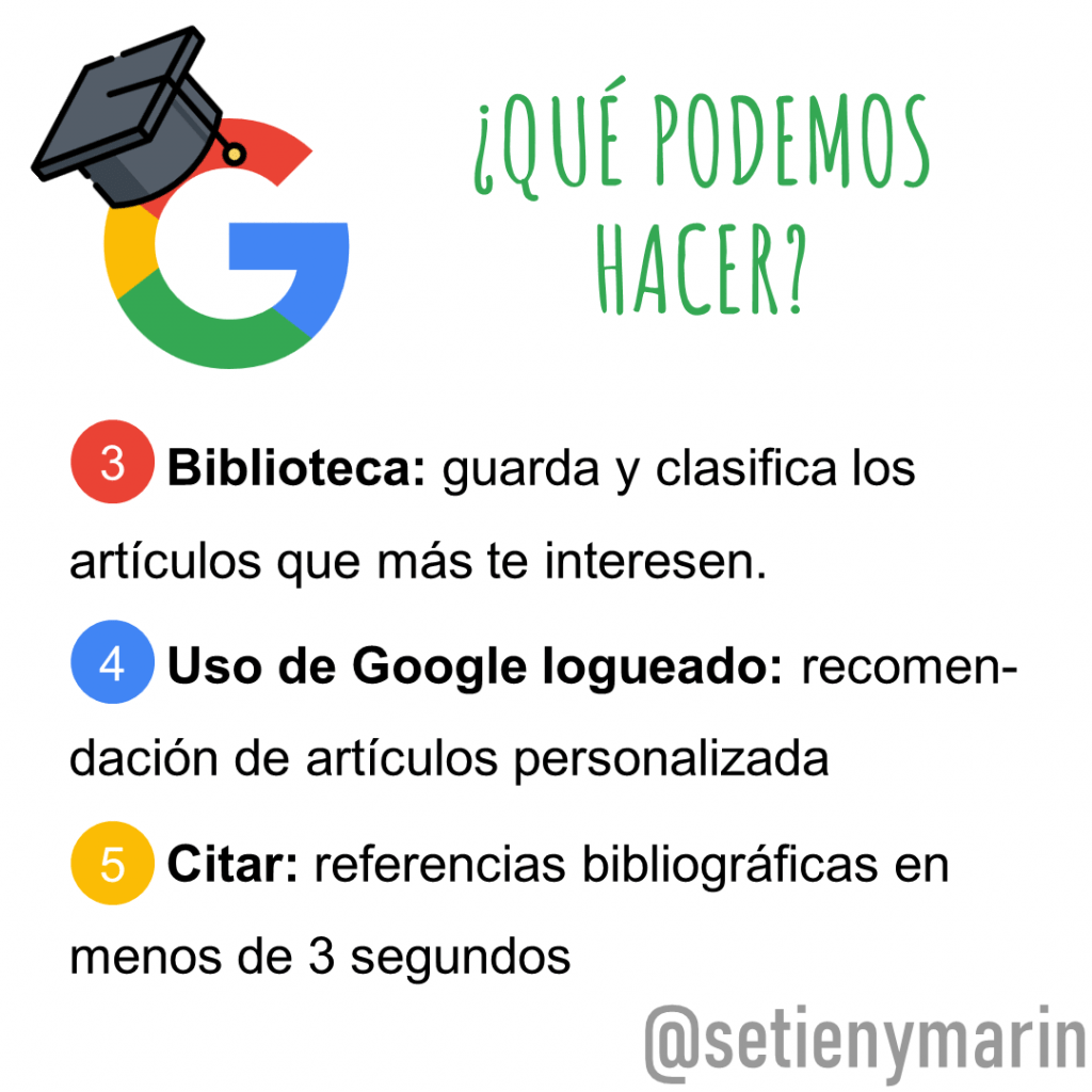 Que podemos hacer con google Academico: biblioteca, uso de google leago y citar