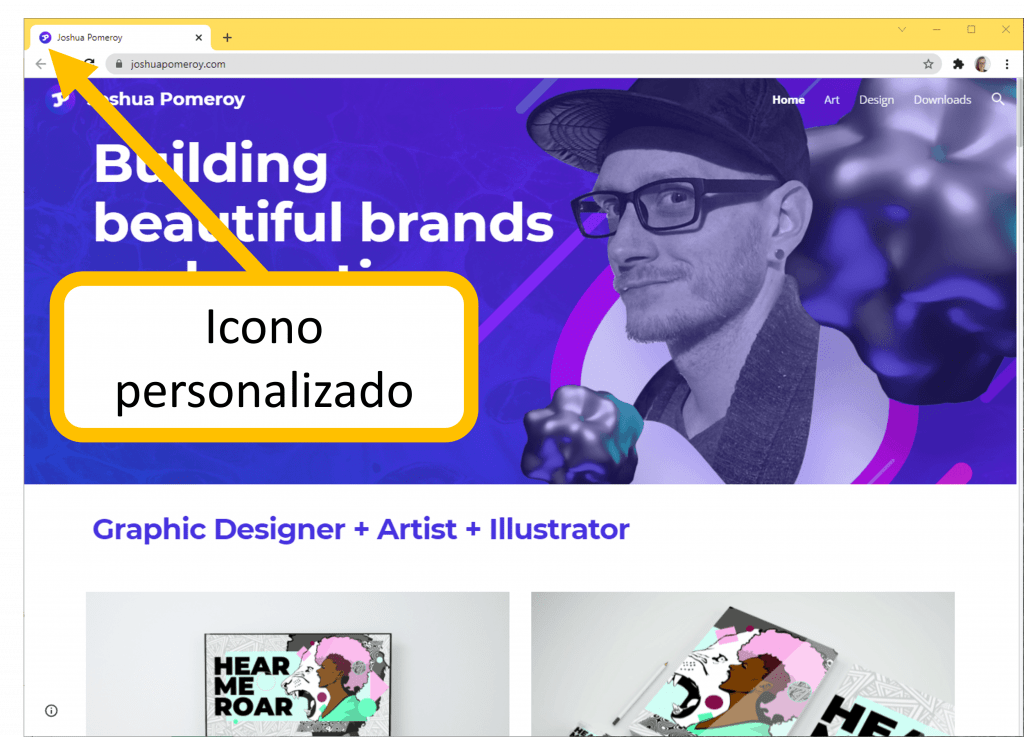 Página personal que tiene un icono personalizado con el logo del dibujante y por tanto le da un acabado profesional
