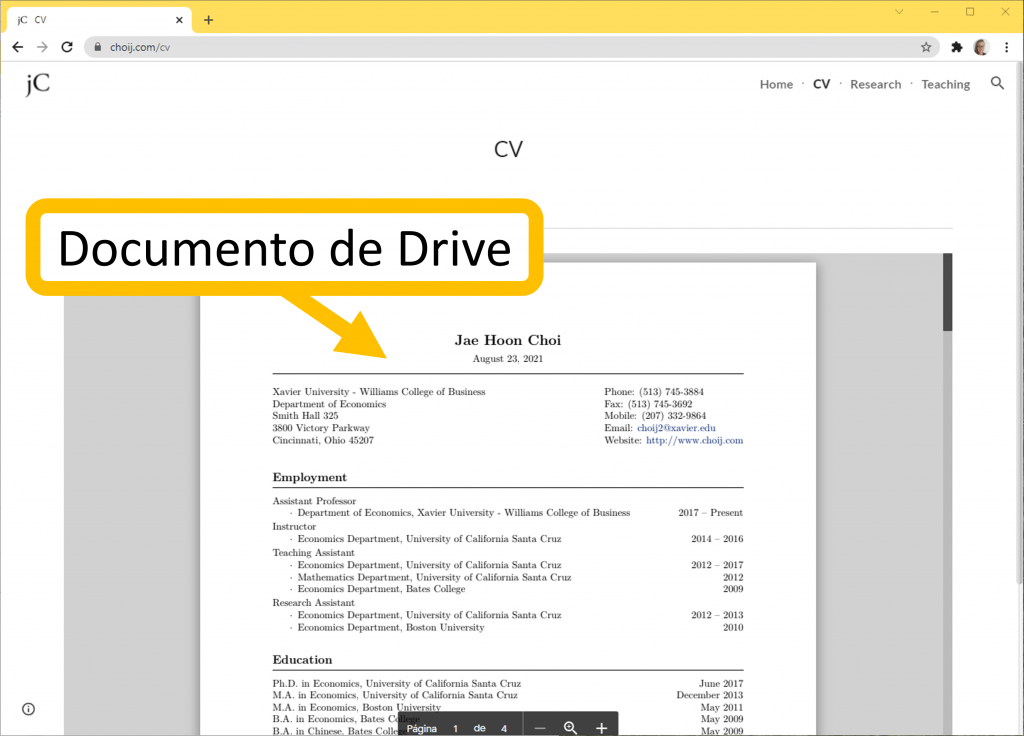 Página web personal para mostrar un curriculo como documento de drive