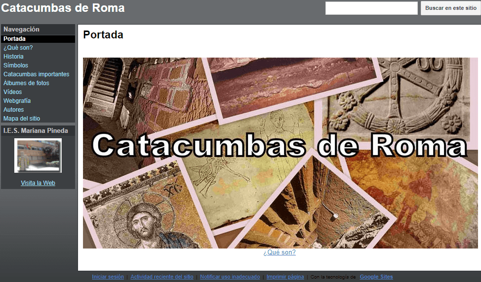 Imagen de la página web hecha por el IES Marina Pineda con la versión clásica de Google Sites, página principal