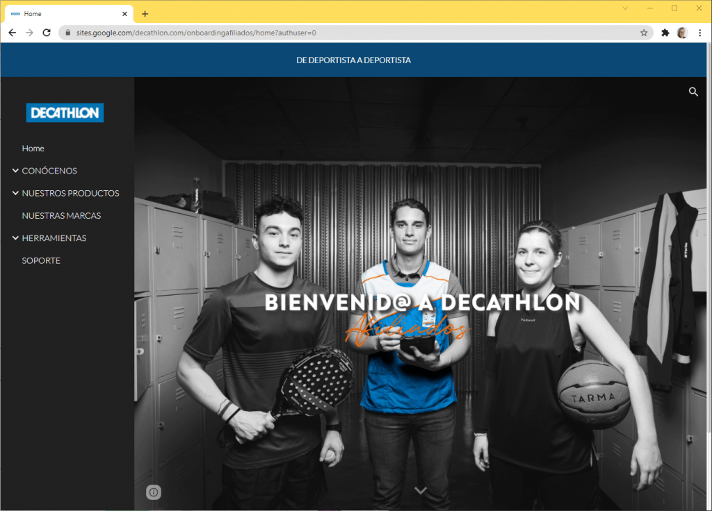 Página principal del google Sites ejemplos de Decathlon
