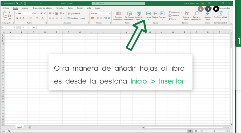 Trabajar con hojas. añadir hojas.pestañas