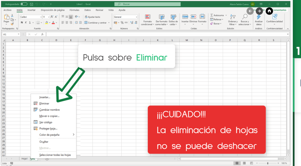 Trabajar con hojas. eliminar