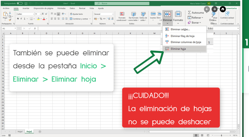 Trabajar con hojas. Eliminar 2