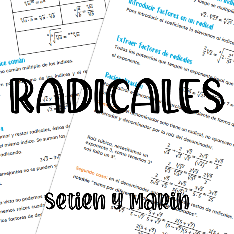 Descarga gratuita del resumen de radicales: definición de radical, propiedades, reducción a índice común, operaciones, racionalizar.