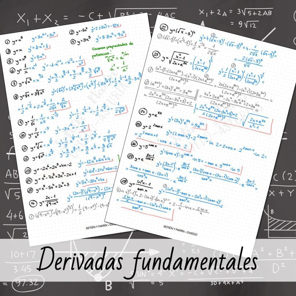 derivadas fundamentales reglas de derivación funciones polinómicas funciones exponenciales funciones logarítmicas funciones trigonométricas derivadas de raíces derivadas de potencias derivación paso a paso ejemplos de derivadas Matemáticas Bachillerato cálculo de derivadas funciones elementales técnicas de derivación derivadas básicas