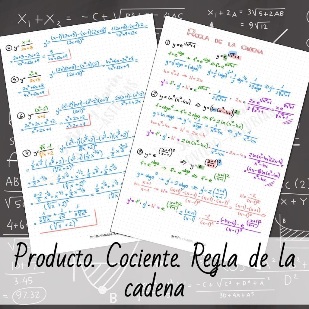 reglas de derivación regla del producto regla del cociente regla de la cadena derivación por escalar ejercicios de derivadas funciones compuestas derivadas en Bachillerato cálculo de derivadas derivadas de funciones combinadas producto y cociente composición de funciones Matemáticas Bachillerato técnicas de derivación