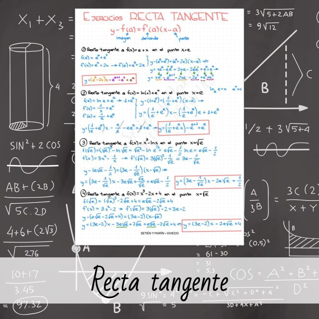 recta tangente cálculo de la recta tangente pendiente en un punto punto de tangencia ejercicios de recta tangente derivadas y tangentes funciones polinómicas funciones exponenciales funciones logarítmicas Matemáticas Bachillerato análisis de funciones recta normal derivación aplicada ejemplos de tangentes fórmula de la recta tangente
