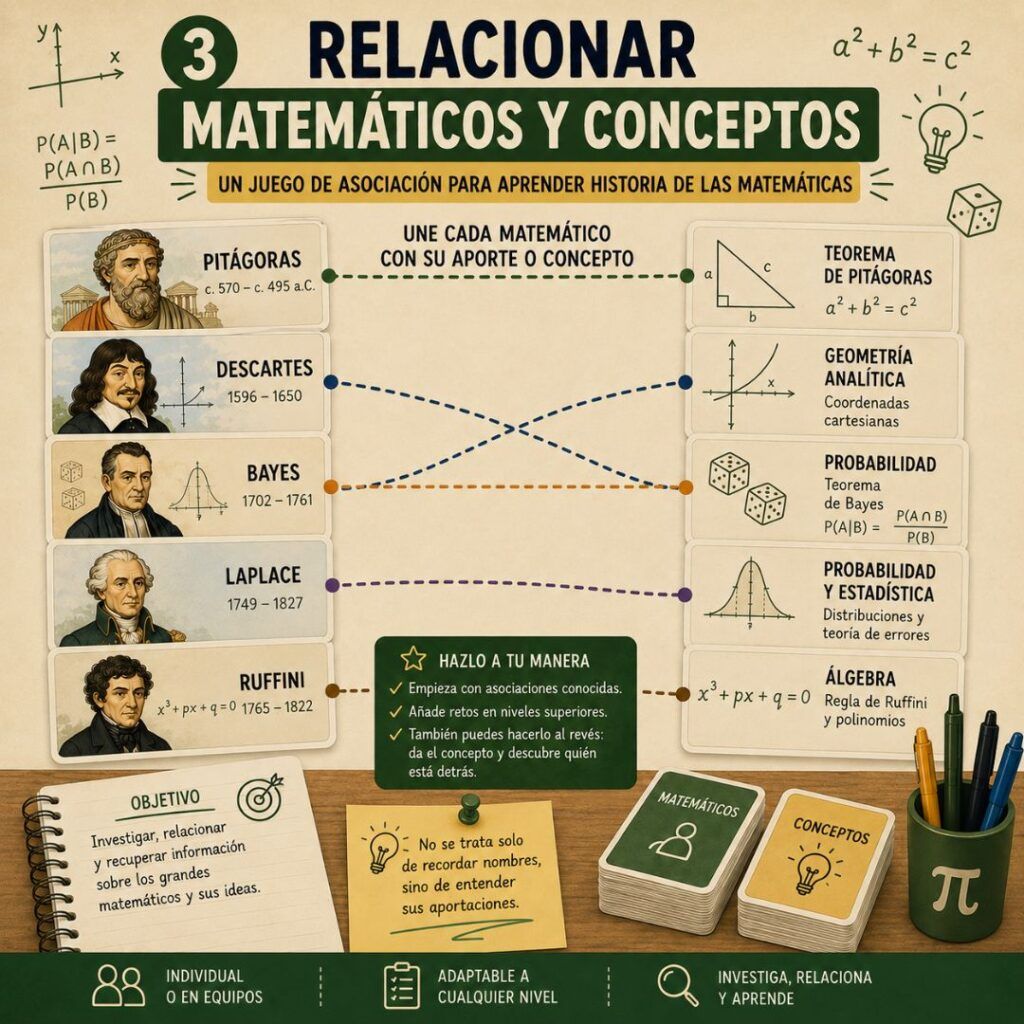 Actividad para relacionar matemáticos y conceptos